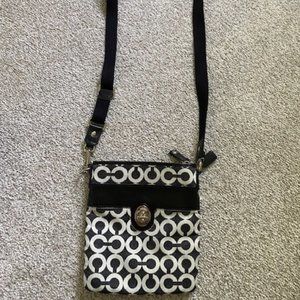 Coach Signature C Adjustable Cross Body Bag in Black/White